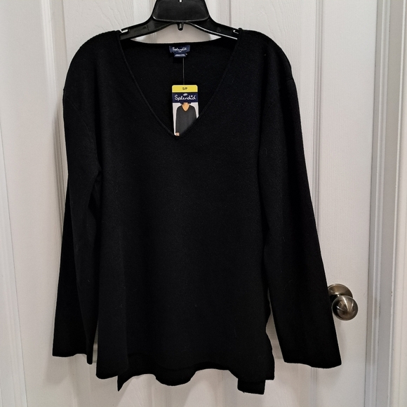 Splendid Sweater V-Neck Black Pull Over Women's Small Tunic Knit Top NWT - Picture 8 of 15